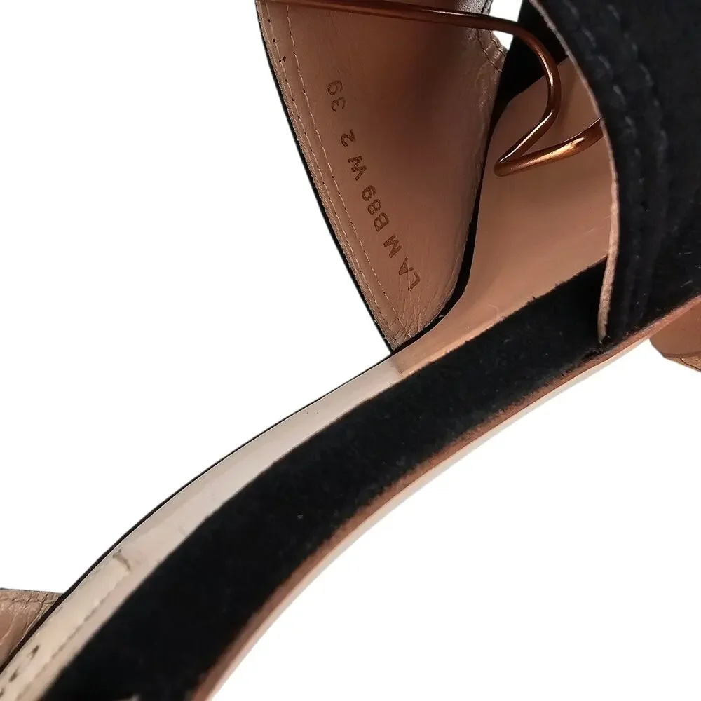 Valentino Garavani Cork Ankle Tie Heel Plaform Sandal Black Suede Size 39 US 9
